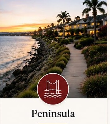 Peninsula coastal walkway at sunset.
