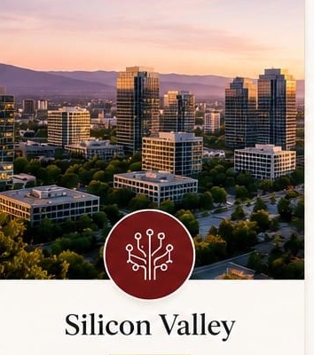 Silicon Valley skyline at dusk.