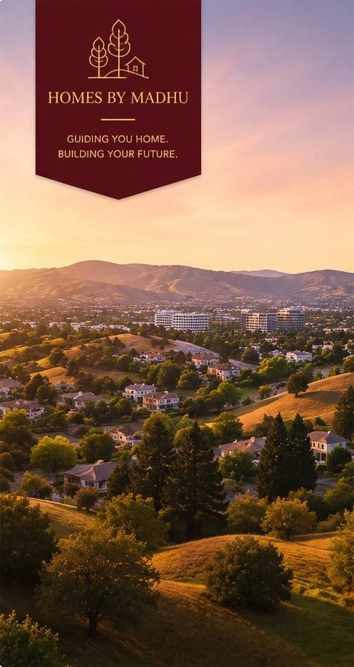 East Bay hills and residential neighborhoods at sunset.