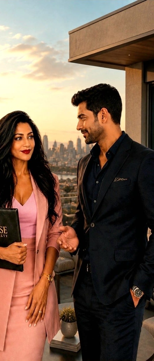 Madhu and a client overlooking the Bay Area at sunset.
